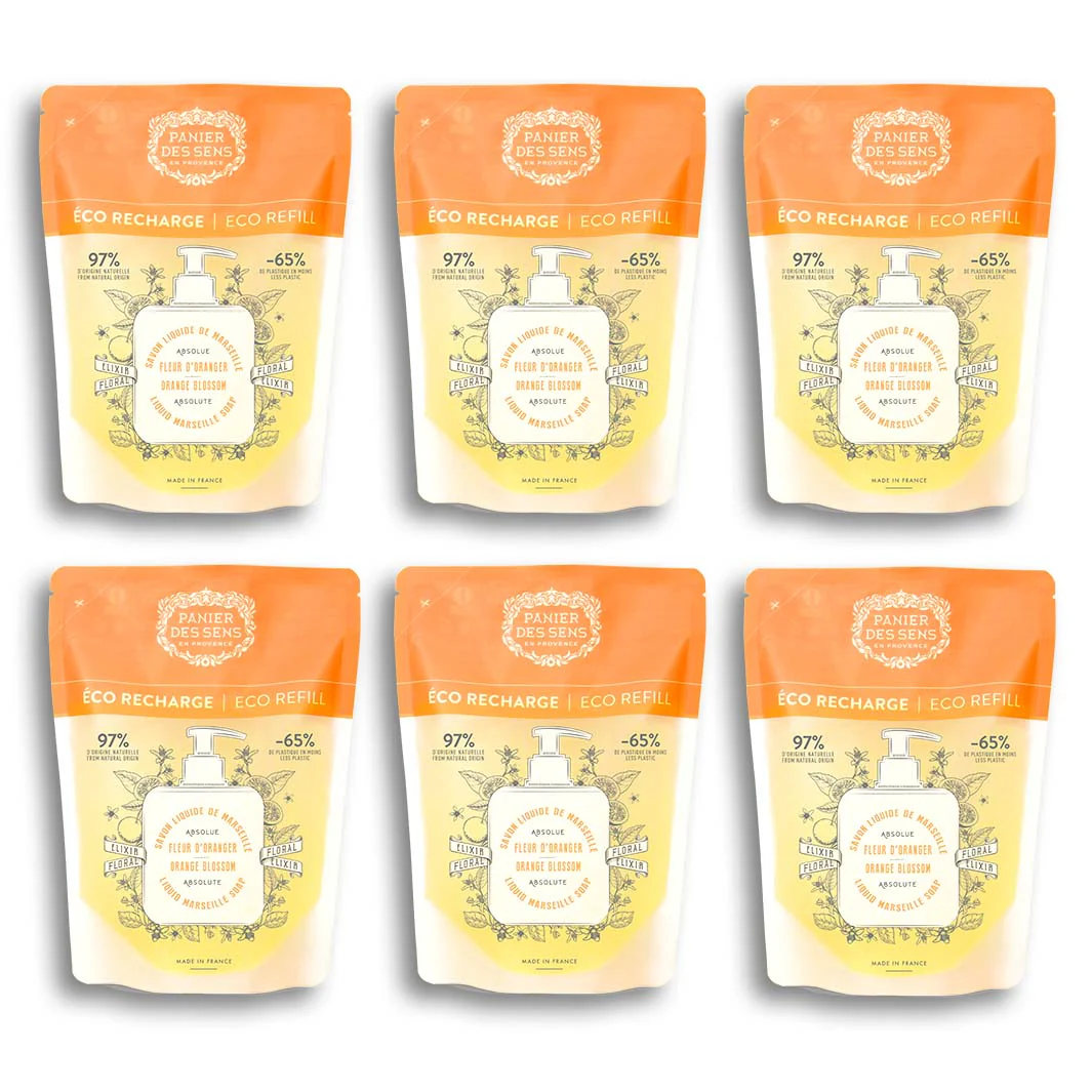 Pack de 6 recharges savon liquide de Marseille - Fleur d'Oranger 6x500ml